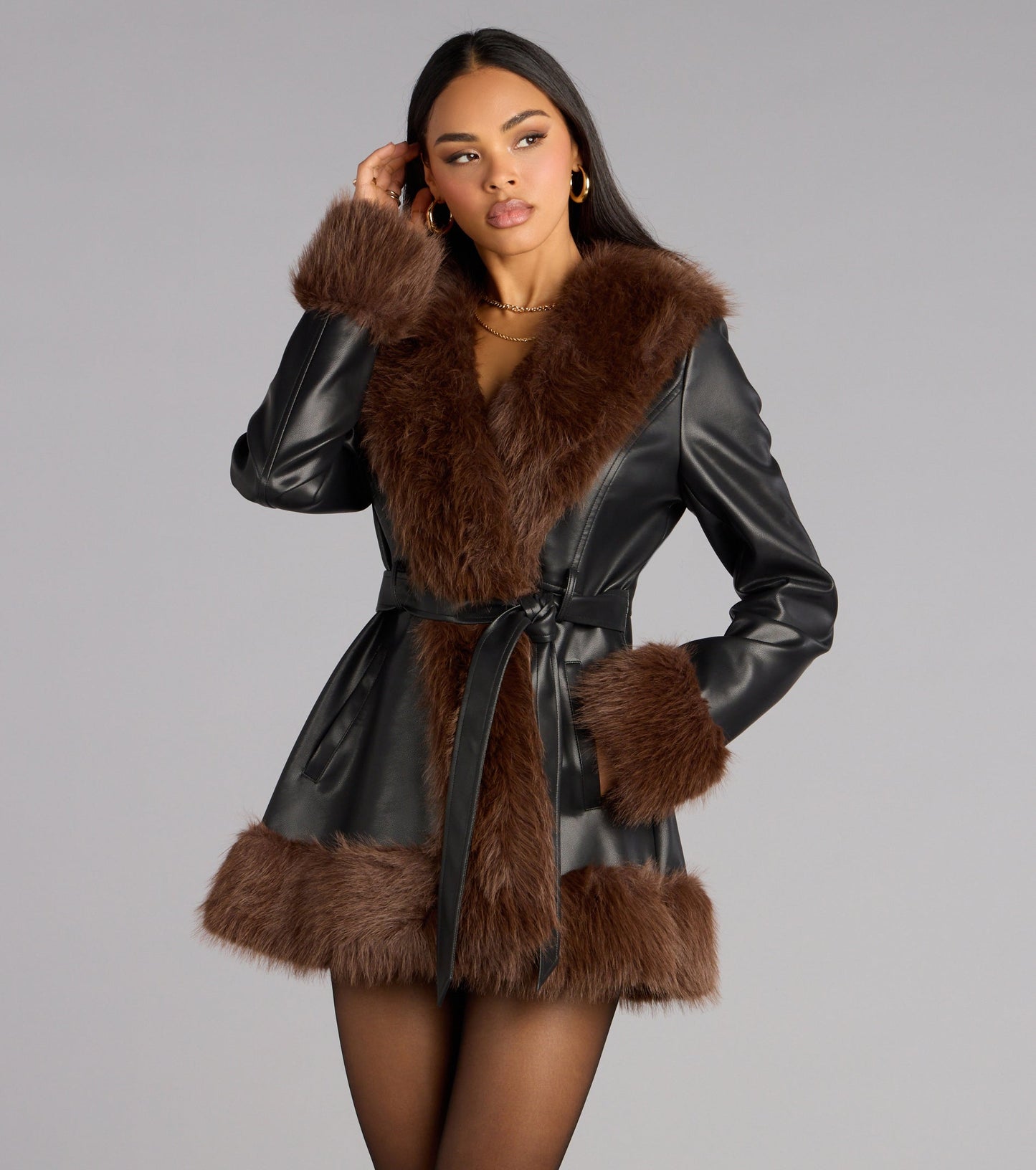City Luxe Faux Fur Trim Trench Coat