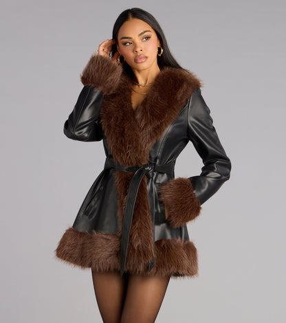 City Luxe Faux Fur Trim Trench Coat