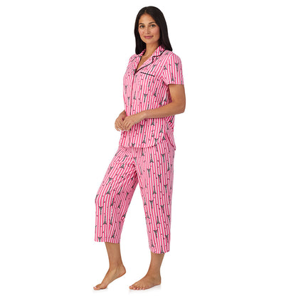 Cotton Rich Short Sleeve Notch Collar Top with Cropped Pant Pajama Set