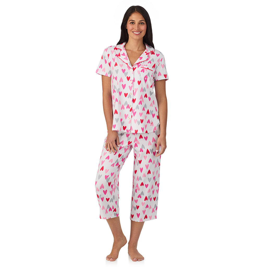 Cotton Rich Short Sleeve Notch Collar Top with Cropped Pant Pajama Set