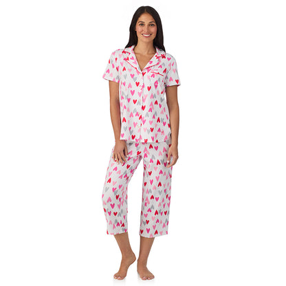 Cotton Rich Short Sleeve Notch Collar Top with Cropped Pant Pajama Set