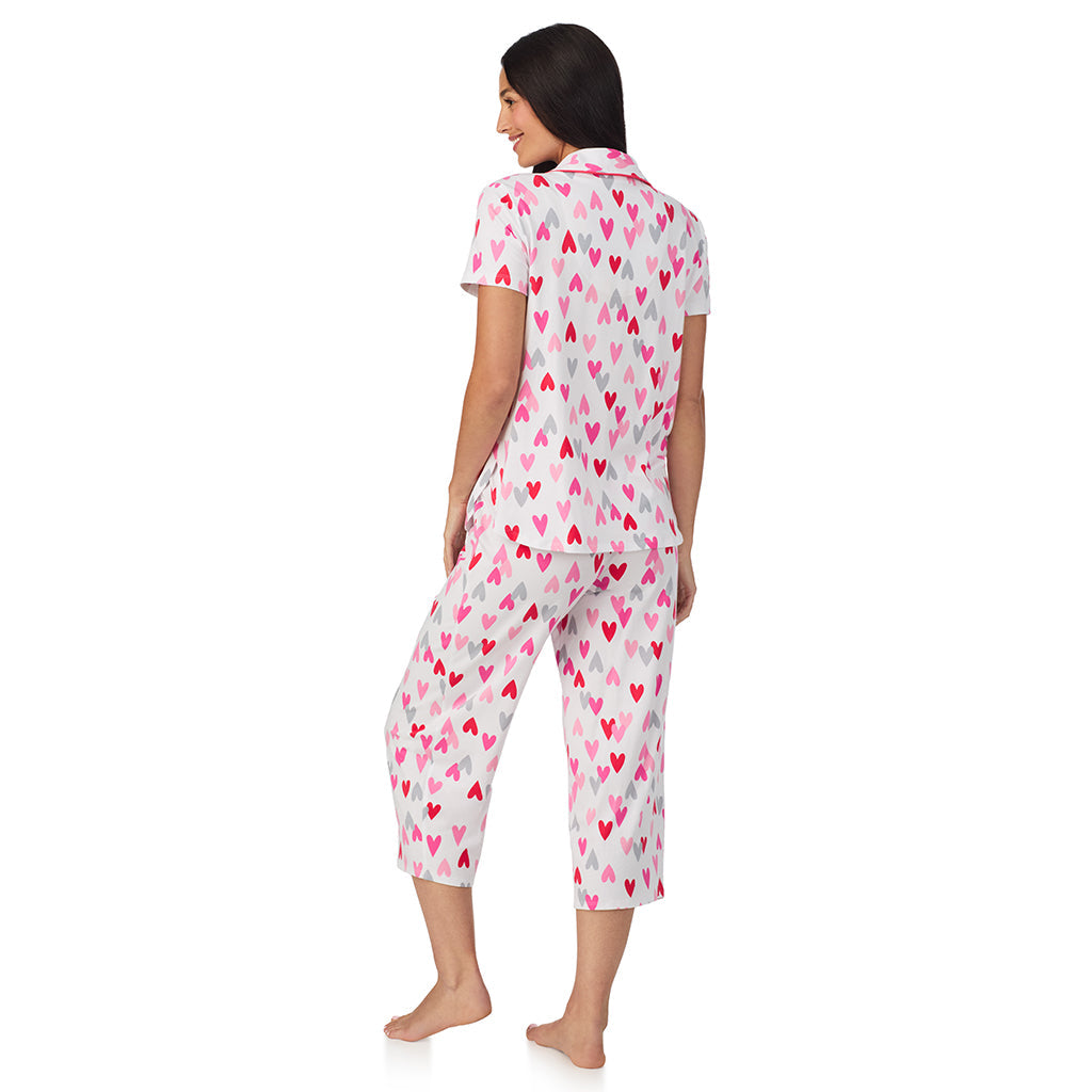 Cotton Rich Short Sleeve Notch Collar Top with Cropped Pant Pajama Set