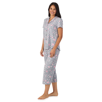 Cotton Rich Short Sleeve Notch Collar Top with Cropped Pant Pajama Set