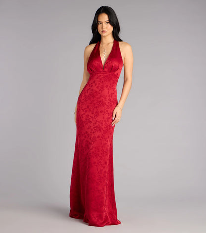 Adelle Satin Halter A-Line Formal Dress
