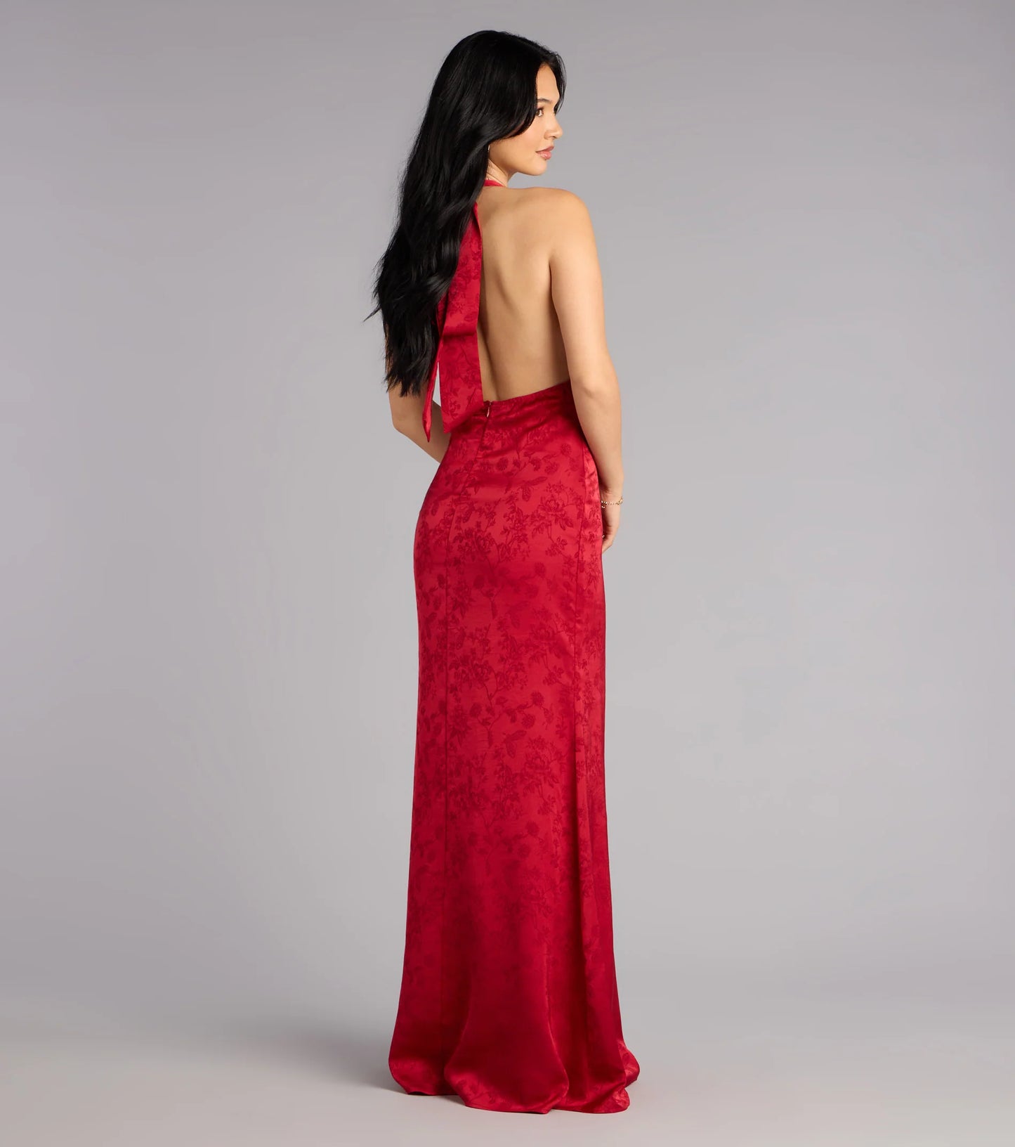 Adelle Satin Halter A-Line Formal Dress