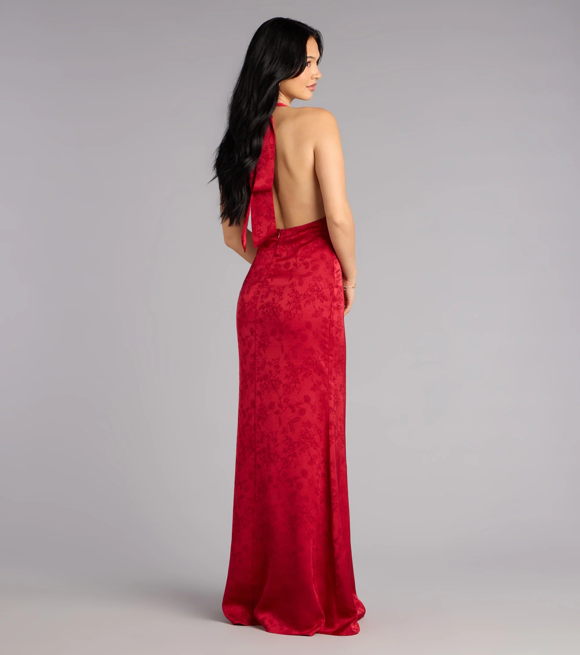 Adelle Satin Halter A-Line Formal Dress