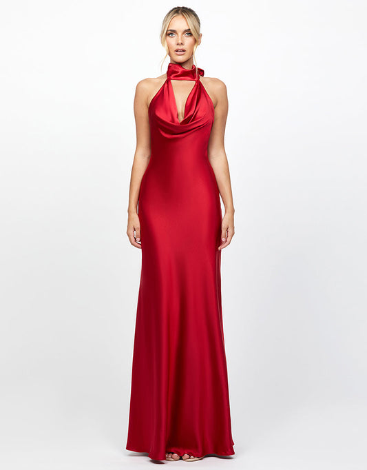 Ruby Drape Halter Gown