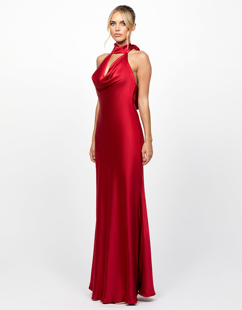 Ruby Drape Halter Gown